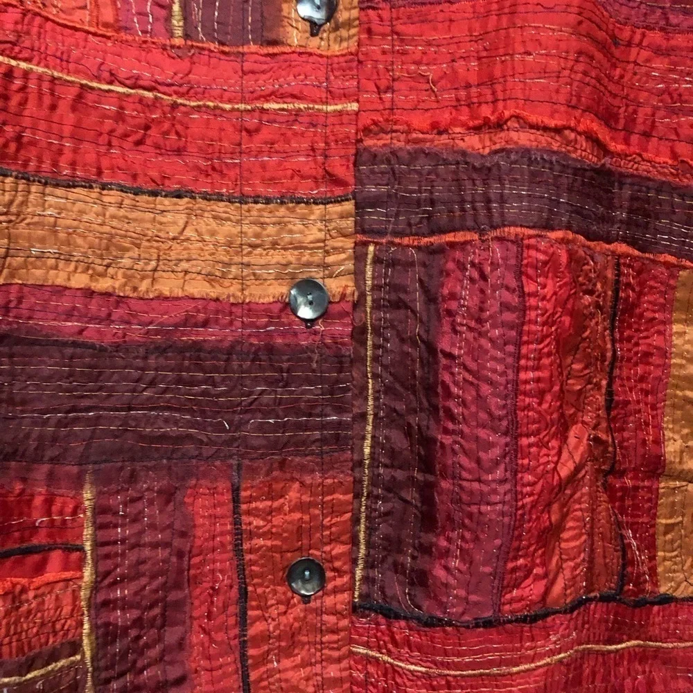 Chico’s Design Multi Red Tones Silk Blend Soft Cotton Lined Vintage Jacket Large - Picture 5 of 8